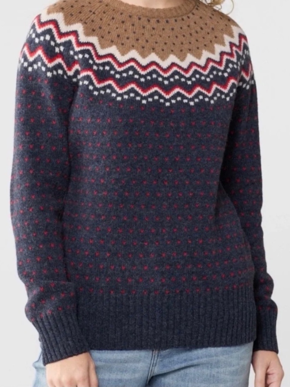 Fjällräven Övik Knit Sweater – Women's XS – Navy/Red/Tan Fair Isle